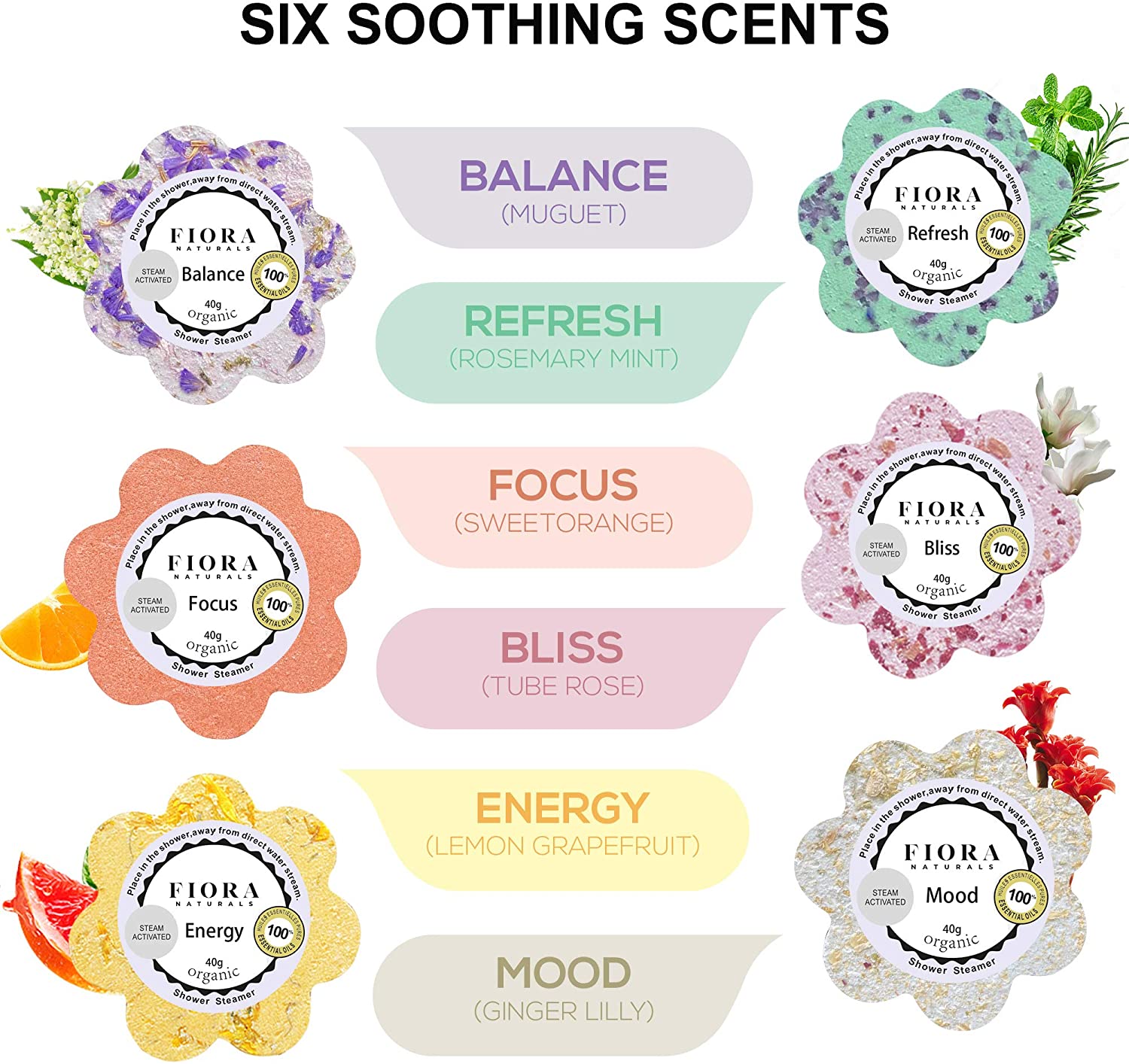 Floroma Aromatherapy Shower Steamers - Variety Set Of 12x Shower